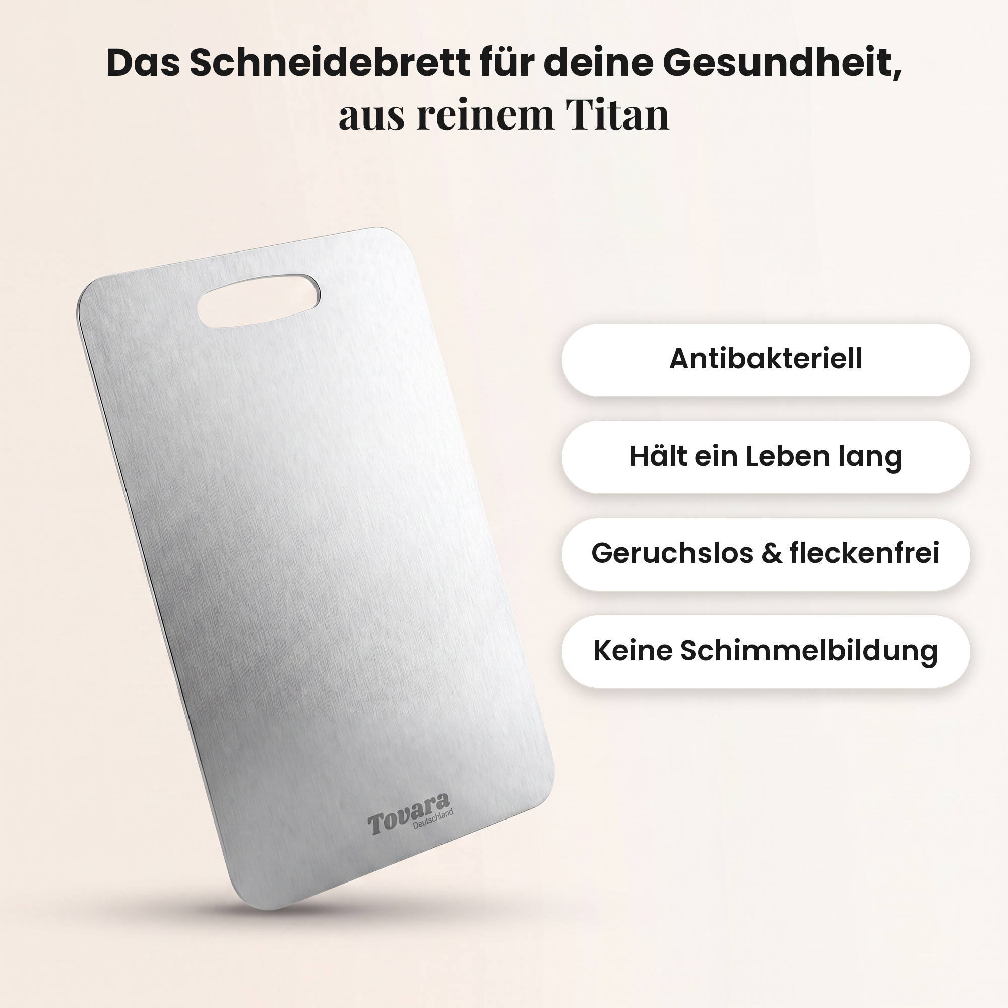 Titan-Schneidebrett ohne Mikroplastik und ohne Schimmel