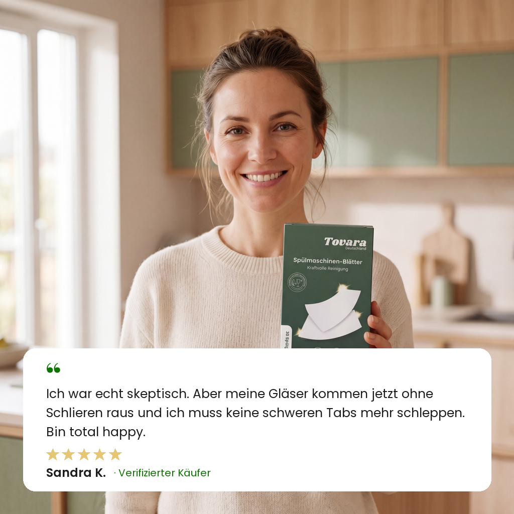 Kundin mit Tovara Spülmaschinen-Blättern