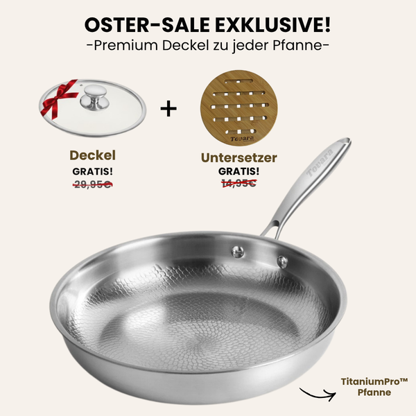 TitaniumPro™ Pfanne mit Gratis Glasdeckel und Gratis Untersetzer