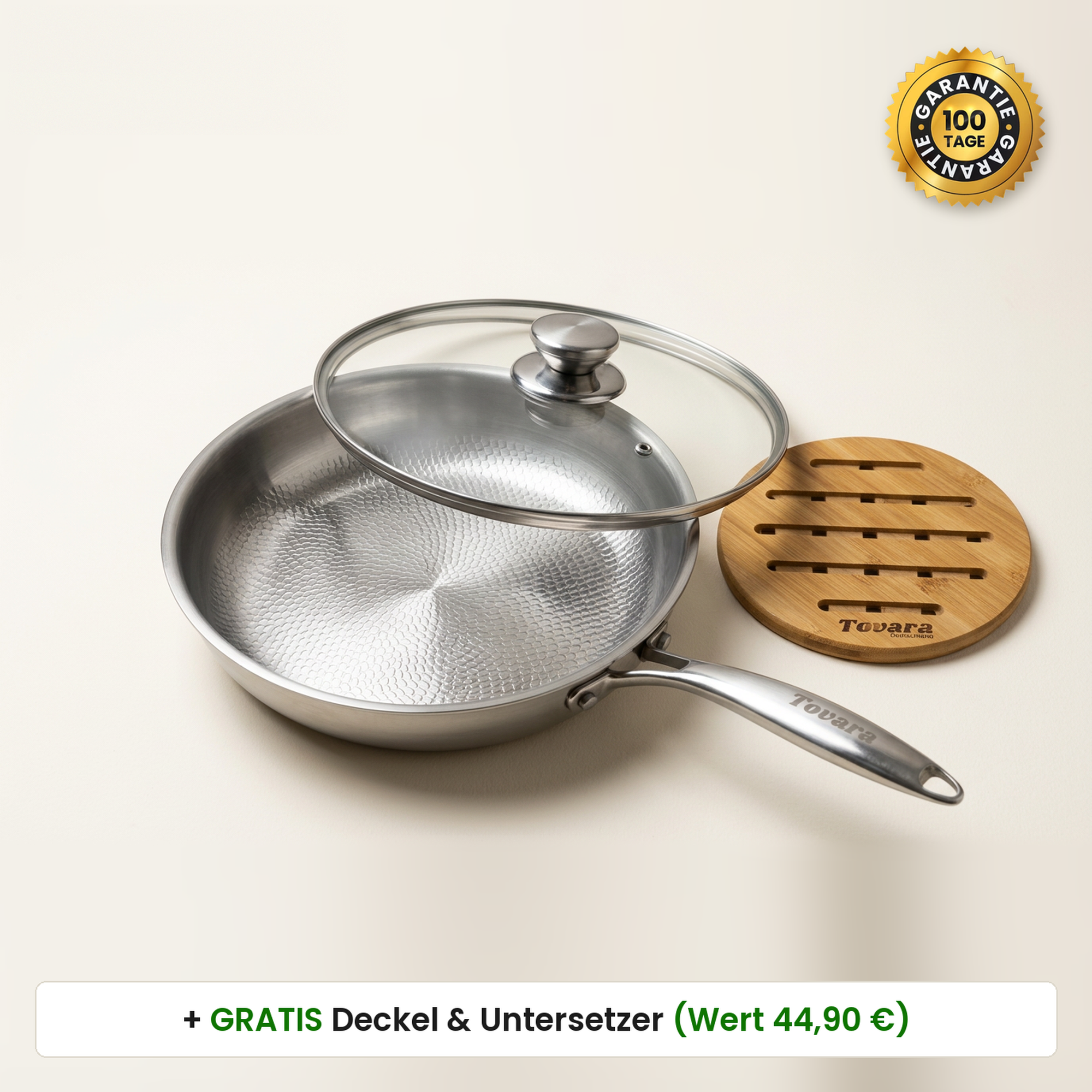 TitaniumPro Pfanne mit Gratis Deckel und Untersetzer