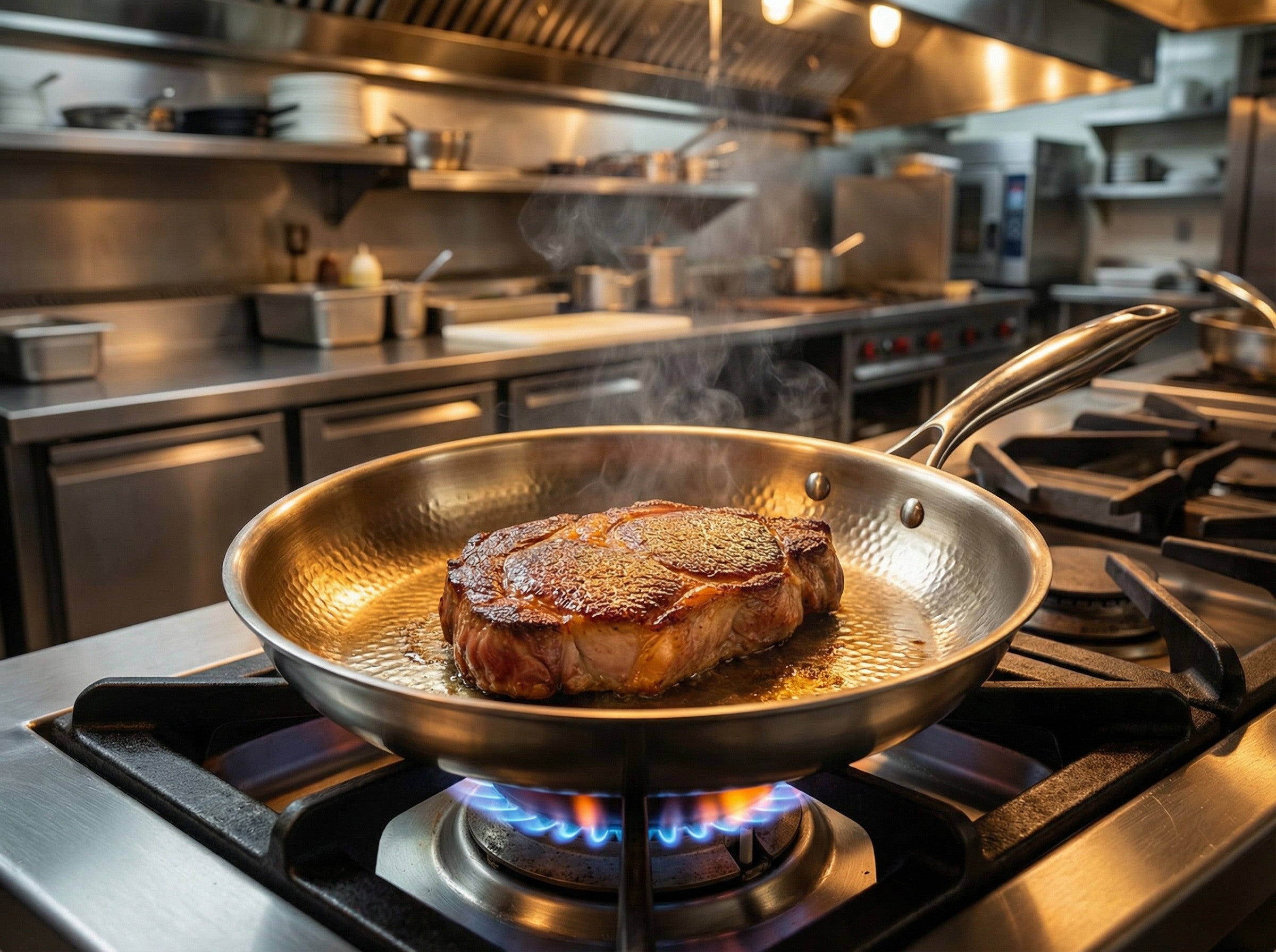 Perfektes Steak in der Titan-Pfanne auf dem Gasherd